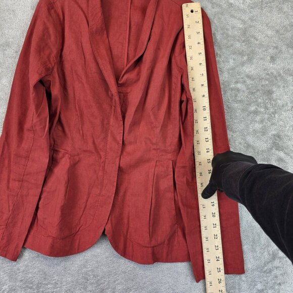 Eileen Fisher Blazer Womens Medium Red Linen Blend Open Front Shawl Collar - Picture 4 of 10